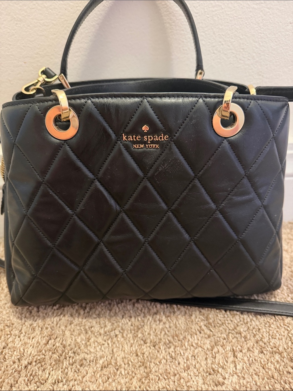 kate spade Black Quilted Leather Satchel with Gold Hardware